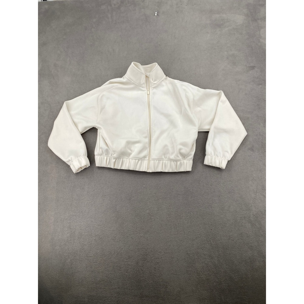 All in Motion Womens Cream White Cropped Full Zip Track Jacket Small 214141212